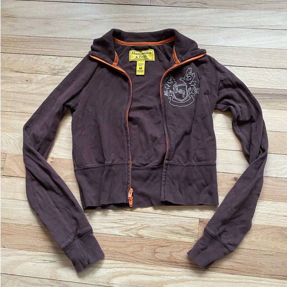 Rare Vintage Abercrombie and Fitch Brown Cropped Zip-up Jacket with Logo